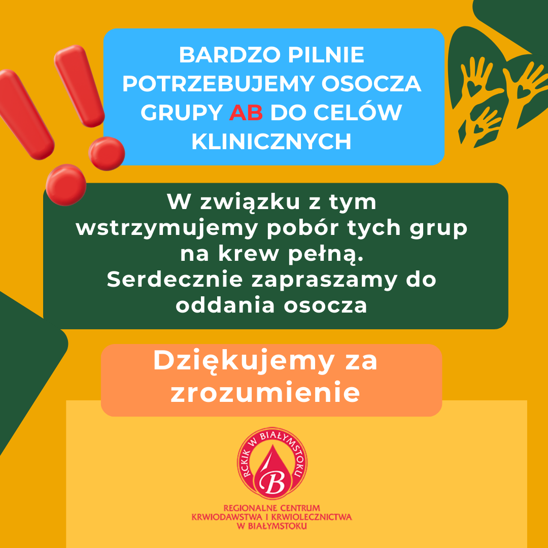 Grupa AB potrzebna na osocze